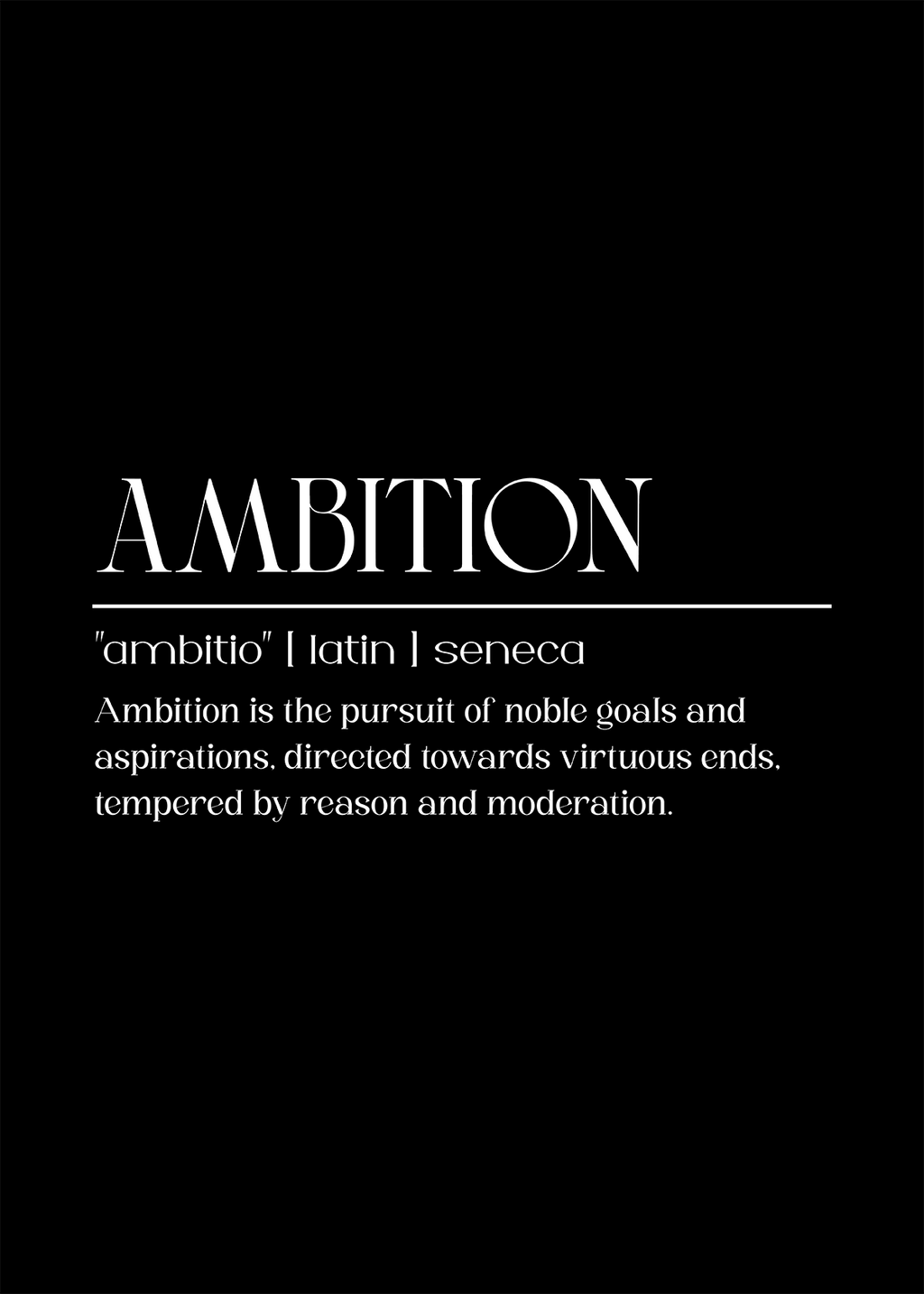 Ambition – Latin Motivation Poster | Minimal Black & White Wall Art