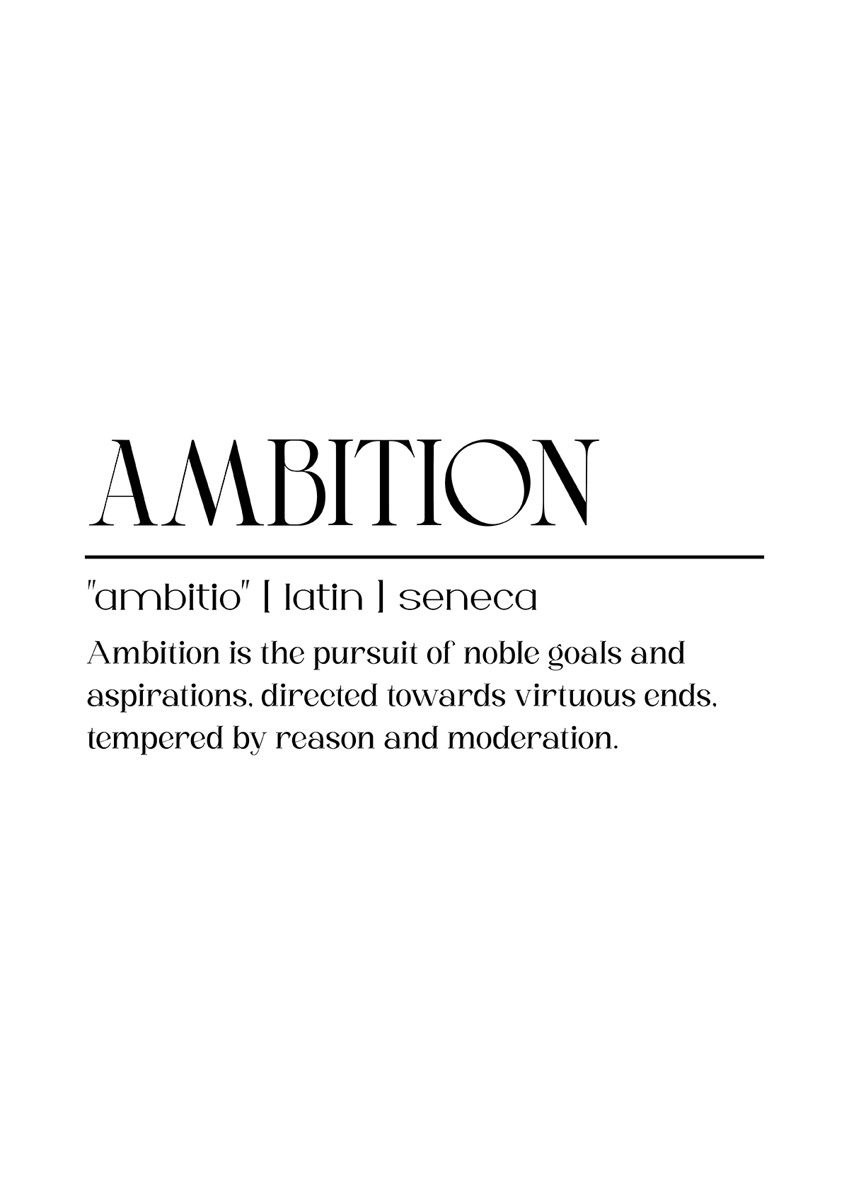 Ambition – Latin Motivation Poster | Minimal Black & White Wall Art