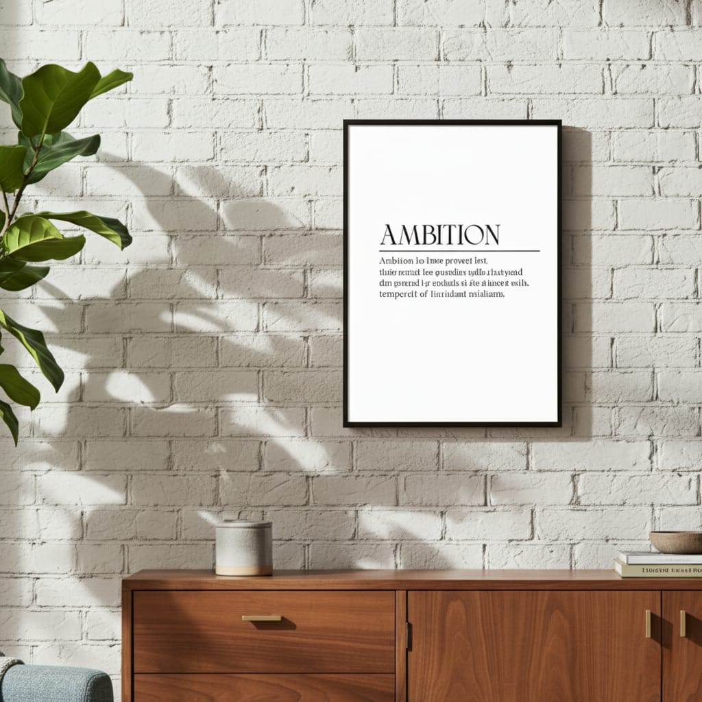 Ambition – Latin Motivation Poster | Minimal Black & White Wall Art